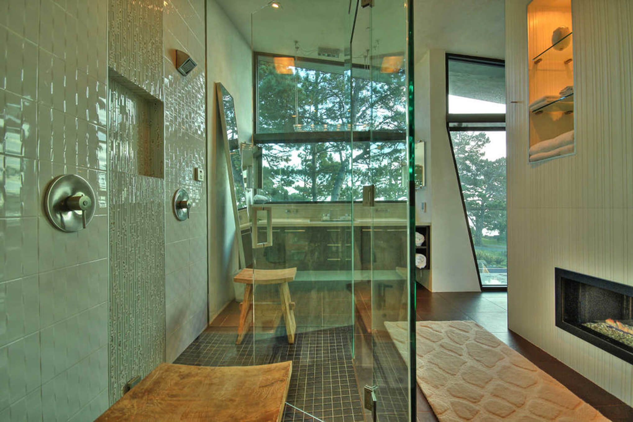 Custom large glass shower with tile designed by premiere Cincinnati Interior Designer, RM INteriors.