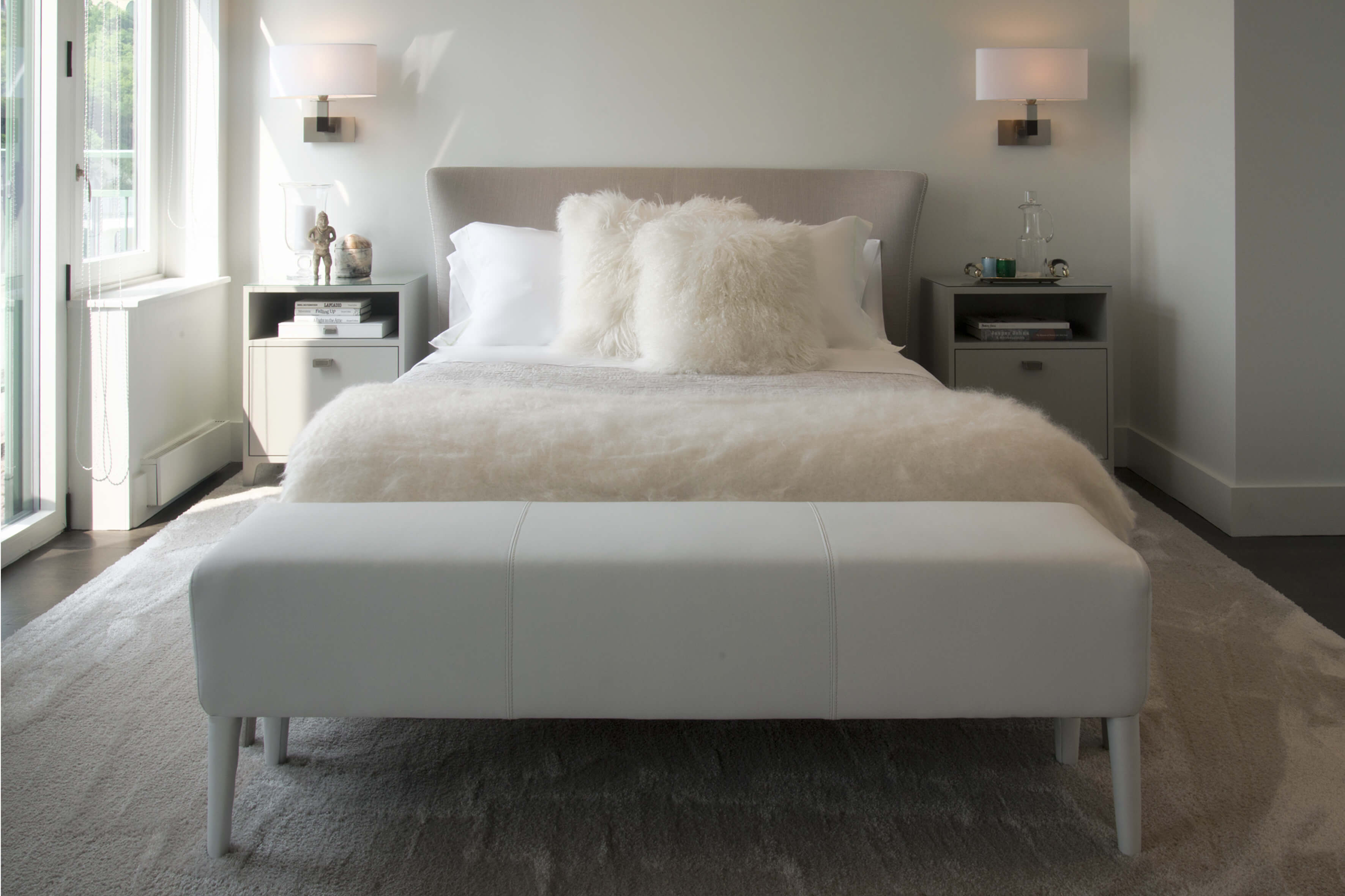 Plush, modern, and inviting bedroom designed by Cincinnati's premiere contemporary interior designer, RM Interiors.
