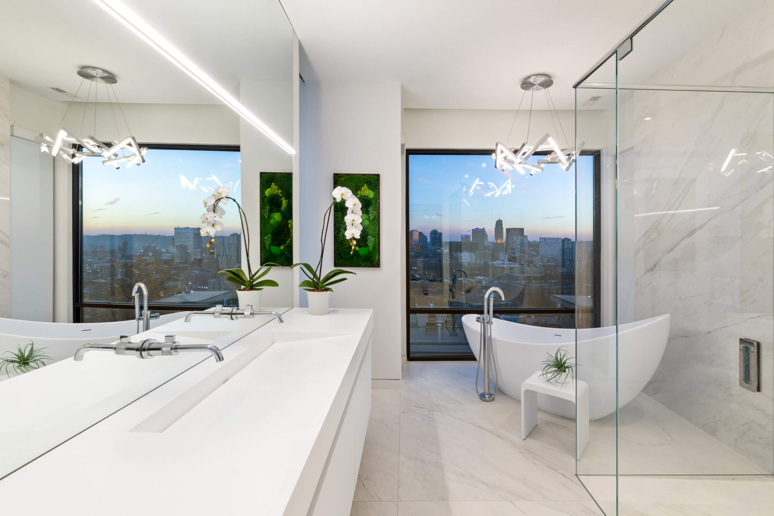 Modern Bathroom with Cincinnati Skyline View by Interior Designer RM Interiors